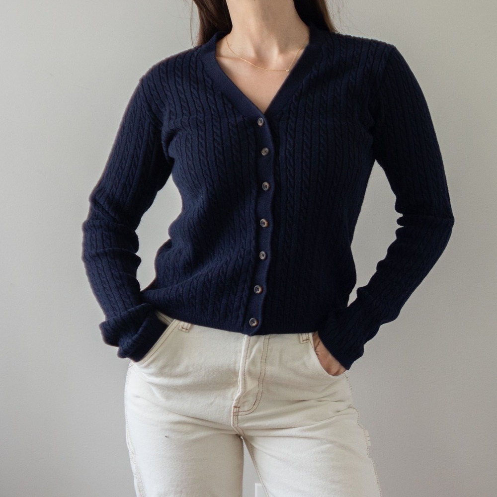 Brandy Melville Navy Cable-Knit Cardigan One Size